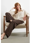 Çizgili Modal Gömlek Kahve