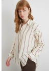 Çizgili Modal Gömlek Kahve