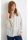 Çizgili Modal Gömlek Saks