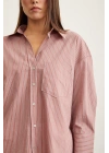 Çizgili Oversize Gömlek Gül Kurusu