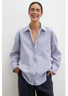 Çizgili Pamuklu Gömlek Lacivert
