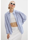 Çizgili Poplin Gömlek Mavi