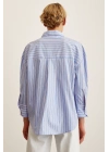 Çizgili Poplin Gömlek Mavi