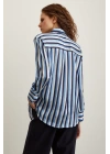 Çizgili Saten Gömlek Lacivert