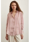 Çizgili Saten Gömlek Pembe