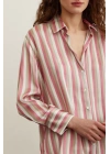 Çizgili Saten Gömlek Pembe
