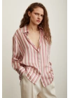 Çizgili Saten Gömlek Pembe
