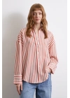 Çizgili T Kol Gömlek Kiremit