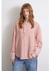 Çizgili T Kol Gömlek Kiremit