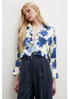Çok Renkli Çiçek Desenli Gömlek Mavi