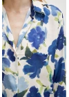 Çok Renkli Çiçek Desenli Gömlek Mavi