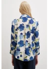 Çok Renkli Çiçek Desenli Gömlek Mavi