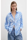 Desenli Gofret Saten Gömlek Açık Mavi