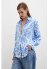 Desenli Gofret Saten Gömlek Açık Mavi