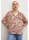 Desenli Gofret Saten Gömlek Oranj