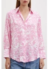 Desenli Gofret Saten Gömlek Pembe