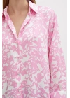 Desenli Gofret Saten Gömlek Pembe