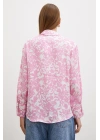 Desenli Gofret Saten Gömlek Pembe