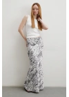 Desenli Maxi Verev Etek Beyaz