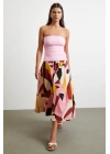 Desenli Midi Etek Pembe