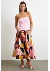 Desenli Midi Etek Pembe