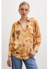 Desenli Saten Gömlek Somon