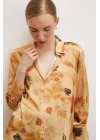 Desenli Saten Gömlek Somon