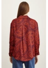 Desenli Saten Gömlek Turuncu