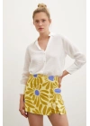 Desenli Şort Etek Sarı