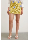 Desenli Şort Etek Sarı