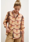 Desenli V Yaka Modal Gömlek Camel
