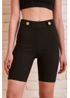 Düğme Detaylı Çelik Şort Siyah