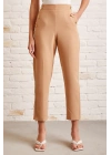 Düğme Detaylı Dar Paça Pantolon Bej