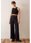 Düğme Detaylı Salaş Pantolon Siyah