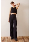 Düğme Detaylı Salaş Pantolon Siyah