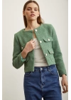 Düğme Detaylı Tüvit Ceket Yeşil