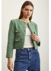 Düğme Detaylı Tüvit Ceket Yeşil