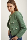 Düğme Detaylı Tüvit Ceket Yeşil
