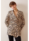 Düğmeli Kuşaklı Blazer Ceket Leopar