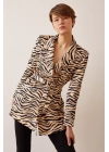 Düğmeli Kuşaklı Blazer Ceket Leopar
