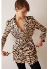 Düğmeli Kuşaklı Blazer Ceket Leopar