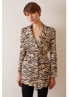 Düğmeli Kuşaklı Blazer Ceket Leopar