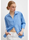 Fakir Kol Keten Gömlek Mavi