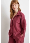 Fakir Kol Oversize Gömlek Bordo
