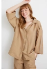 Fakir Kol Oversize Gömlek Kahve