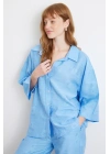 Fakir Kol Oversize Gömlek Mavi
