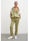 Fermuarlı Garnili Sweatshirt Haki