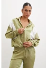 Fermuarlı Garnili Sweatshirt Haki