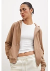 Fermuarlı Kapüşonlu Sweatshirt Kahve
