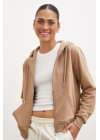 Fermuarlı Kapüşonlu Sweatshirt Kahve